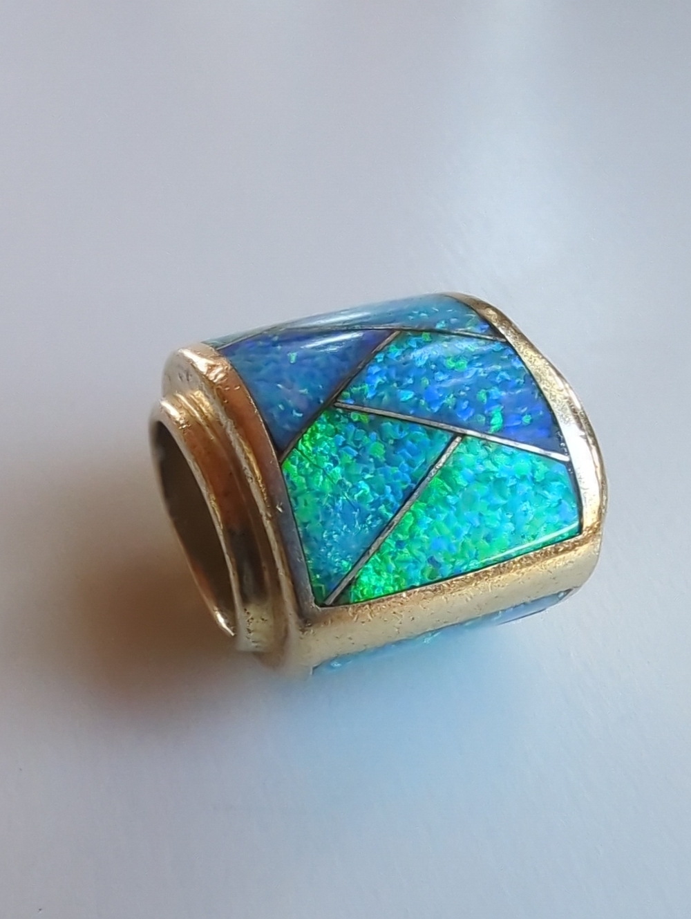 Atasay Kuyumculuk Blue Green Opal Inlay Barrel/Omega Slide Bead